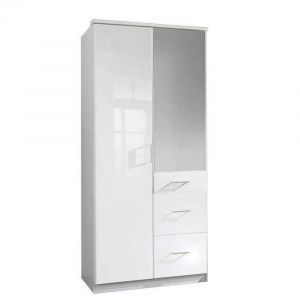 Image de Inside75 Inside 75 Armoire COOPER 2 portes miroir 3 tiroirs largeur 91 laqué blanc / blanc