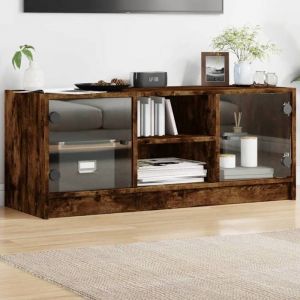 VidaXL Meuble TV avec Portes en Verre, Armoire de Télévision avec Rangement, Meuble Télé Salon Salle de Séjour Intérieur, Moderne, Chêne Fumé