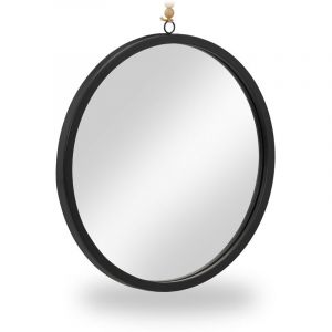 Image de Relaxdays Miroir rond, mural, avec corde, moderne, à suspendre, 40 cm, métal, pour couloir, salle de bain, salon, noir