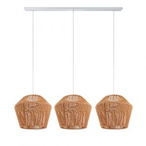 Suspension Table à Manger Osier Boho Lampe Suspendue E27 Rotin Lampe à suspension - Blanc, Nature (Ø33cm) - Paco Home