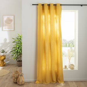 Rideau uni en gaze de coton oeillets &agrave; l'unit&eacute; 140x260cm bleu