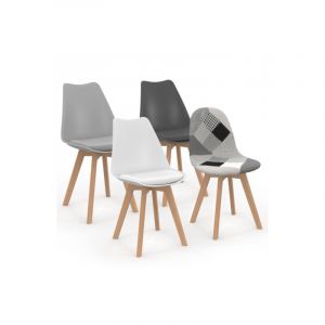 Idmarket Lot de 4 chaises scandinaves SARA gris fonc&eacute;, blanc, noir et patchworks noirs, gris et blancs