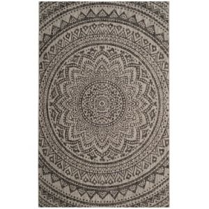 Tapis rectangulaire d'intérieur/extérieur contemporain tissé, collection Cour, CY8734, en gris clair / noir, 160 X 231 cm pour le jardin, le patio ou tout autre espace extérieur par SAFAVIEH.