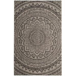 Tapis rectangulaire d'intérieur/extérieur contemporain tissé, collection Cour, CY8734, en gris clair / noir, 160 X 231 cm pour le jardin, le patio ou tout autre espace extérieur par SAFAVIEH.