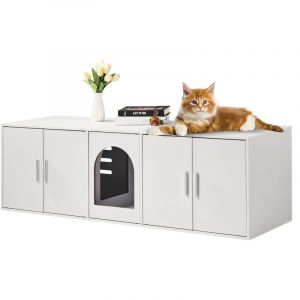 Meuble Cache Bac à Litière pour 2 Chats-VEVOR-1,47 x 0,46 x 0,45 m-Armoire Spacieuse pour Bac à Litière Caché-Blanc