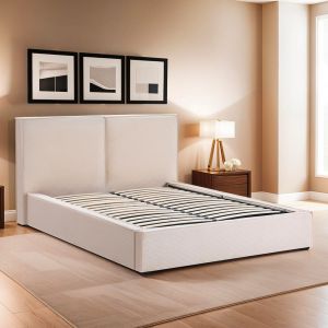 Lit coffre velours côtelé beige 140x190 cm