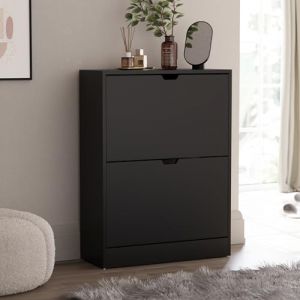 Vida Designs Armoire &agrave; Chaussures &agrave; 2 tiroirs, Armoire de Rangement &agrave; Chaussures Peu encombrante avec 2 tiroirs rabattables, Meuble de Couloir et de Salon, 100% certifi&eacute; FSC (Noir)