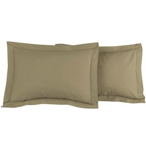 Lot 2 Taies D'oreiller Unie Percale EASY CARE 80 fils/cm² SENSEI SOFT Taupe 50x70