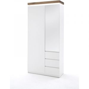 Image de Pegane Armoire coloris laqué blanc mat dessus en chêne noueux huilé - L91 x H198 x P38 cm -