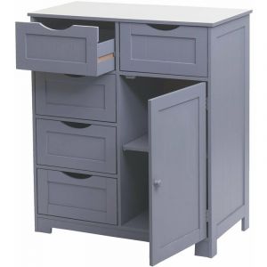 Décoshop26 Commode meuble d'appoint 5 tiroirs et 1 porte 80x70x35cm gris