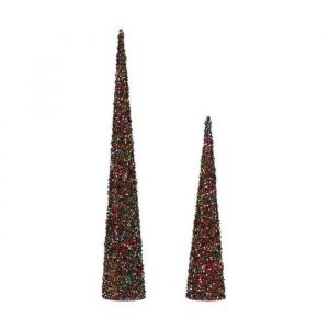 Décoration noël cônes paillettes bleu fuchsia plastique