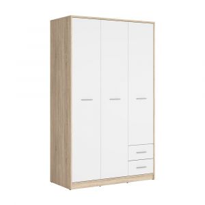 SANS Armoire 3 portes 2 tiroirs Ewen Bois et Blanc