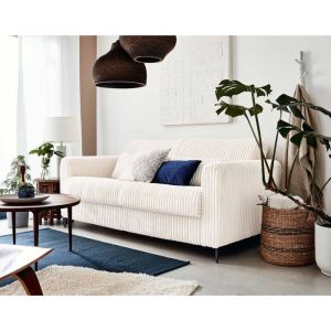 Owen - canapé 3 places convertible - couchage quotidien - matelas 12 cm - en velours côtelé grosses côtes - Blanc