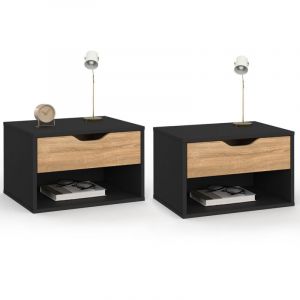 Idmarket Lot de 2 tables de chevet murales cathy 1 tiroir avec niche façon hêtre et noir