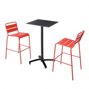 Image de Oviala Ensemble table haute stratifié noir et 2 chaises hautes rouge