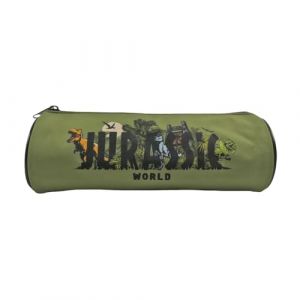Bagtrotter - Jurassic World -Trousse Scolaire Ronde - Noir et Kaki - 1 Compartiment Zippé - 22x7x7cm - Matière Polyester -...