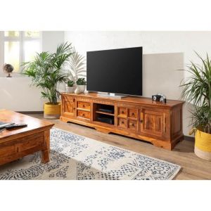 Meuble tv 220x50 Acacia laqu&eacute; Miel oxford 0341 - brun