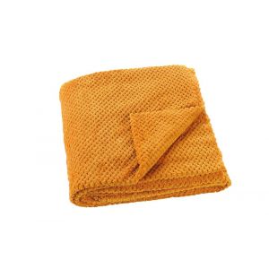 LINDER Plaid coins carr&eacute;s PRALINE JAUNE 130x150 100%PO