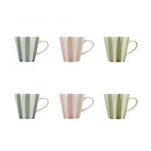 Lot6 tasse arlequin 20cl en gres blanc rayures couleurs assorties
