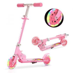Image de Raoo Min Trottinrttr Pliable Enfant H201-Pk-Roues Lumineuses-Frein Arri&egrave;re-Hauteur R&eacute;glable-Rose