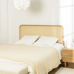 Macabane SYA - Tête de lit bords arrondis rotin naturel chêne massif 140/160cm