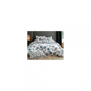 Taie d'oreiller ou traversin &agrave; fleurs - Bleu