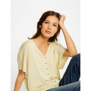 Morgan Pull manches courtes avec boutons jaune paille femme - Couleur JAUNE PAILLE - Taille M