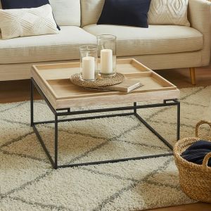 Table basse carrée avec plateau compartimenté réversible Duplix Effet Travertin Beige