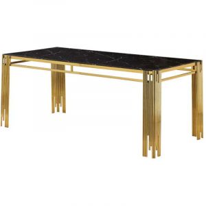 Table &agrave; manger FLUTE Gold Plateau en verre effet marbr&eacute; Blanc 150 cm