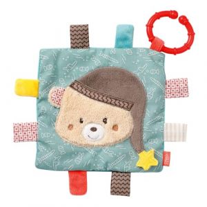 Fehn Bruno Tissu crépitant - Jouet avec couineur et languettes en tissu - Jouet pour bébé avec anneau de fixation pratique - Tissu bruissant pour bébés et enfants à partir de 0 mois