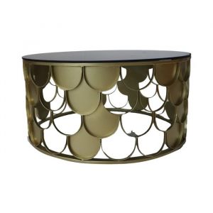 Table basse ronde 80x80x40 cm en verre et métal doré