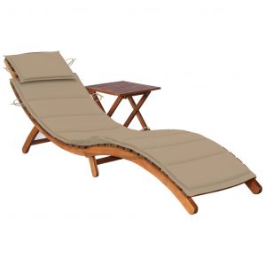 VidaXL Chaise longue de jardin avec table et coussin Bois d'acacia - Beige