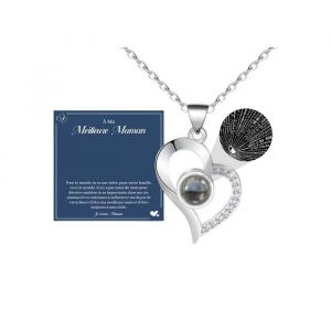 Collier Femme Argent Acier Inoxydable Gravure &Agrave; Ma Meilleure Maman Pendentif Hypoallerg&eacute;nique Cadeau F&ecirc;te Des M&egrave;res Bo&icirc;te Bijoux