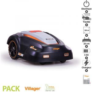 Robot tondeuse autonome 28V batterie 3Ah Villybot 1 1 pour 1000m2 de tonte Gris