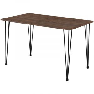 Table de salle à manger cuisine salon pour 4 personnes plateau mdf pieds acier épingle à cheveux 120 x 70 x 75 cm aspect noyer et noir - Marron