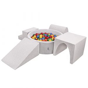 Aire De Jeux En Mousse Avec Rond Piscine à Balles (300 Balles) Pour Enfants, Gris Clair: Jaune/Vert/Bleu/Rouge/Orange - gris clair: