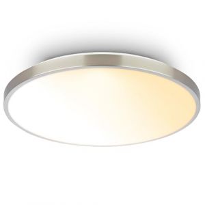 BRILONER - Plafonnier LED avec télécommande, intensité lumineuse variable, cache décoratif, blanc chaud à neutre, lustre salon, chambre, luminaire plafonnier, 38 x 6,5 cm, nickel mat