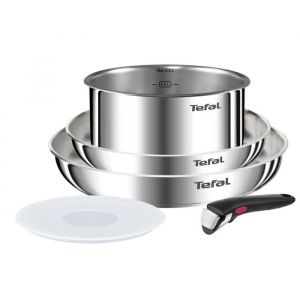 Tefal INGENIO L896S504 Batterie de cuisine 5 pièces, Induction, Inox, Poêles 22/26 cm, Casserole 18 cm, Poignée amovible, Emotion