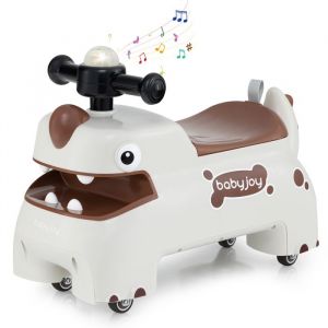 COSTWAY Porteur Enfants avec Volant, Espace de Rangement, Lumi&egrave;res, Musique & Klaxon, pour 18+ Mois, 52 x 23.5 x 38 cm, Blanc