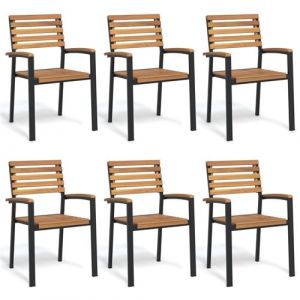 vidaXL Chaises de jardin empilables 6pcs bois massif d'acacia et m&eacute;tal