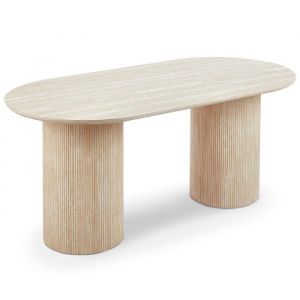 Table &agrave; manger moderne avec pieds style colonnes Gwendoline Beige
