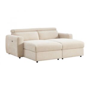 Canap&eacute; 3 places relax &eacute;lectrique assise profonde en tissu beige BERALDA
