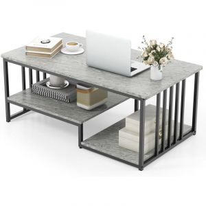 Table basse à 2 niveaux imitation marbre 110x60x45cm