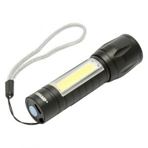 Velamp THOR MAX : Lampe torche rechargeable LED 1W avec fonction zoom et lanterne latérale, Noir