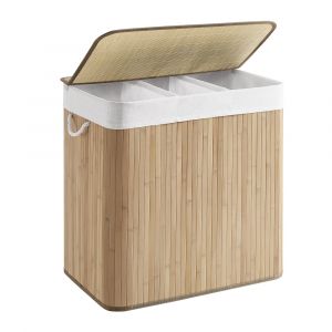 Songmics Panier à linge à 3 compartiments, avec couvercle et Poignées, Corbeille à linge 150l