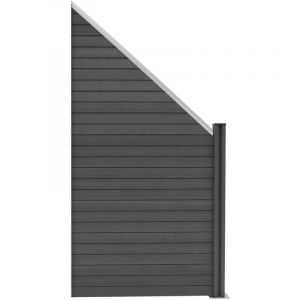Kit Cl&ocirc;ture Panneaux d'Extr&eacute;mit&eacute; Inclin&eacute; en Bois Composite Gris 105 H x 95 cm L, Poteaux en Aluminium Lames &agrave; Embo&icirc;ter Texture Bois Reversible PVC