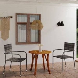 VidaXL Ensemble de salle &agrave; manger de jardin 3 pi&egrave;ces bois d'acacia massif gris, acier et rotin synth&eacute;tique, 3 pi&egrave;ces