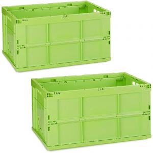 Image de Relaxdays Bo&icirc;te pliable couvercle, lot de 2, caisse de rangement, plastique, coffre transport 60 litres 31,5 x 58,5 x 40 cm, vert