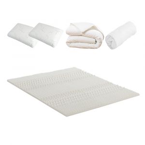 OLYMPE LITERIE Pack Surmatelas + Protège matelas + Couette + Oreiller 160x200 cm