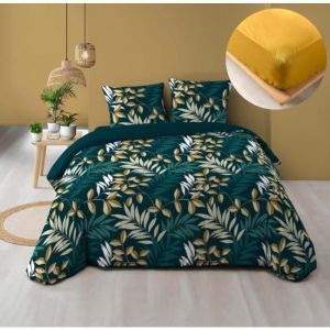 Douceur D'intérieur - Pack housse de couette 260 x 240 cm Nelida + drap housse 160 x 200 Jaune